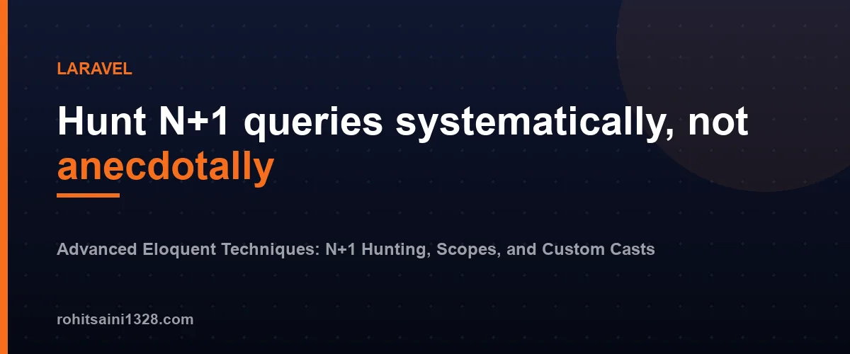 Hunt N+1 queries systematically, not anecdotally โ Advanced Eloquent Techniques: N+1 Hunting, Scopes, and Custom Casts