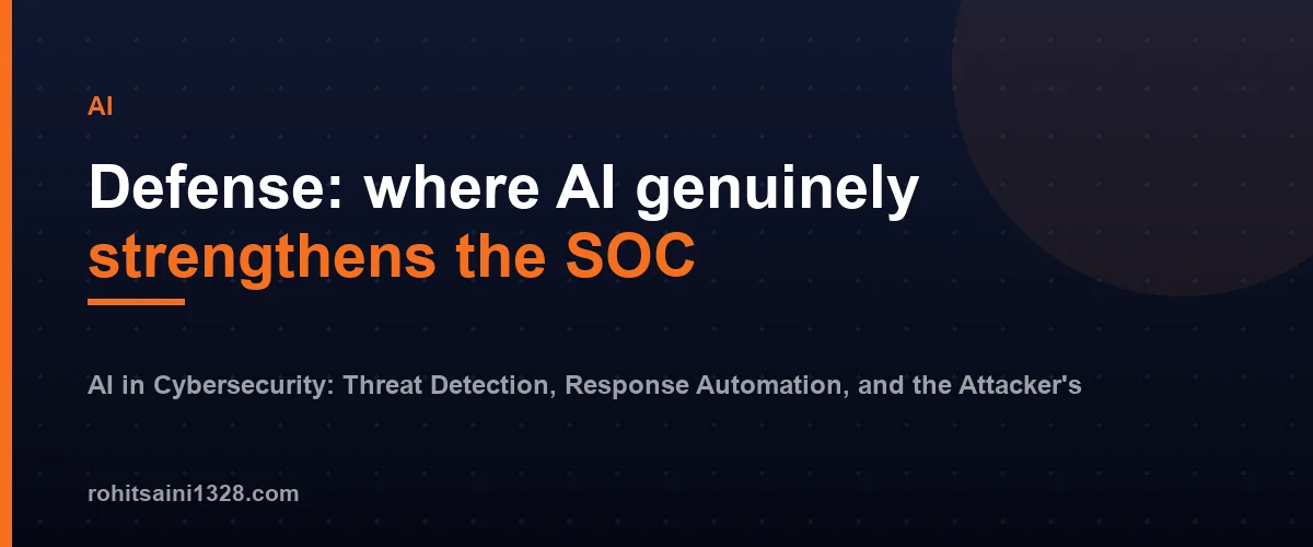 Defense: where AI genuinely strengthens the SOC β AI in Cybersecurity: Threat Detection, Response Automation, and the Attacker's Playbook