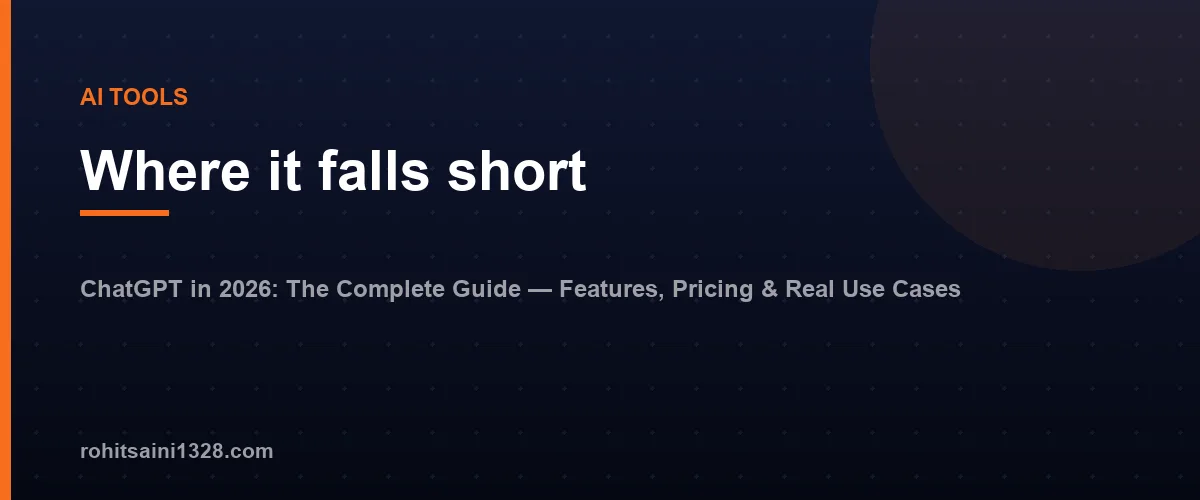 Where it falls short — ChatGPT in 2026: The Complete Guide — Features, Pricing & Real Use Cases