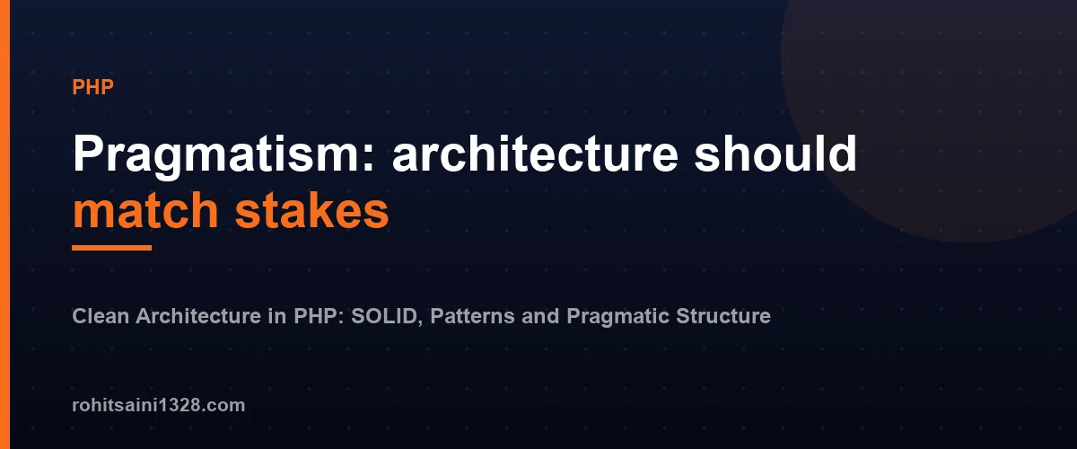Pragmatism: architecture should match stakes — Clean Architecture in PHP: SOLID, Patterns and Pragmatic Structure