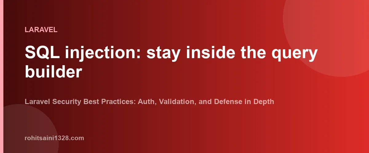 SQL injection: stay inside the query builder β Laravel Security Best Practices: Auth, Validation, and Defense in Depth