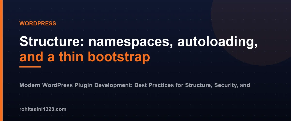Structure: namespaces, autoloading, and a thin bootstrap — Modern WordPress Plugin Development: Best Practices for Structure, Security, and Standards