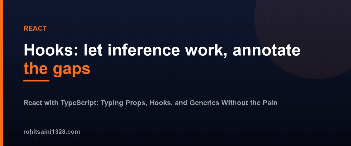 Hooks: let inference work, annotate the gaps โ React with TypeScript: Typing Props, Hooks, and Generics Without the Pain