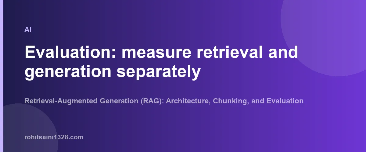 Evaluation: measure retrieval and generation separately — Retrieval-Augmented Generation (RAG): Architecture, Chunking, and Evaluation