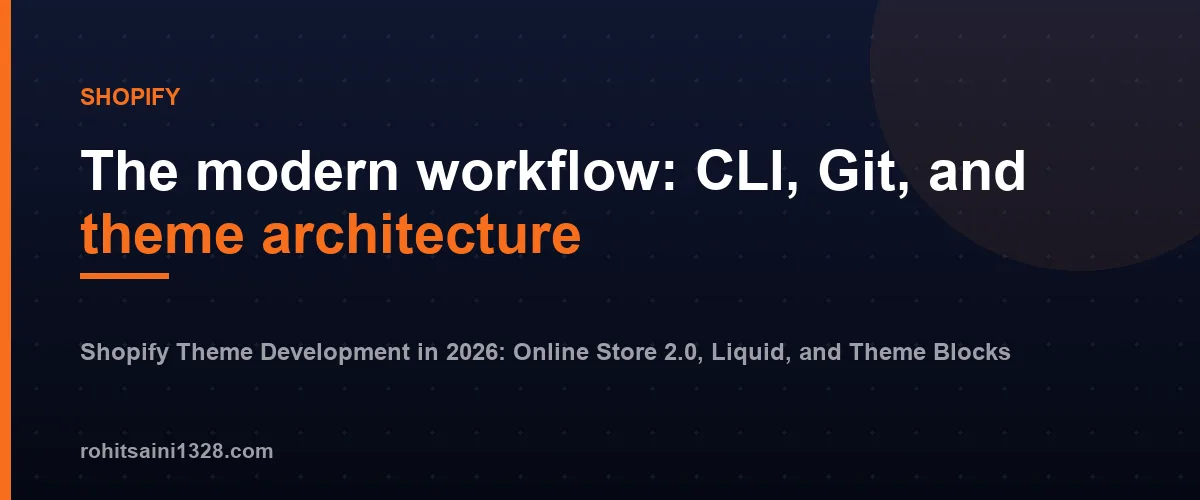 The modern workflow: CLI, Git, and theme architecture โ Shopify Theme Development in 2026: Online Store 2.0, Liquid, and Theme Blocks