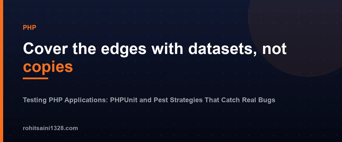 Cover the edges with datasets, not copies — Testing PHP Applications: PHPUnit and Pest Strategies That Catch Real Bugs