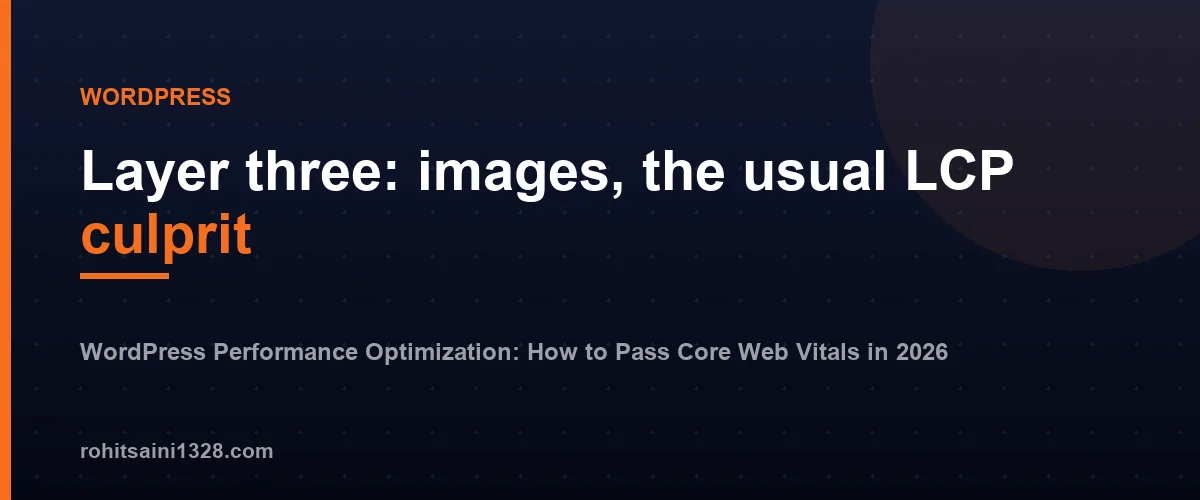 Layer three: images, the usual LCP culprit — WordPress Performance Optimization: How to Pass Core Web Vitals in 2026